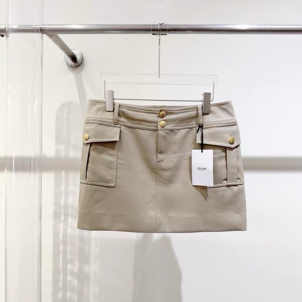 π©steal Celine Tan Skirt with Gold Accents